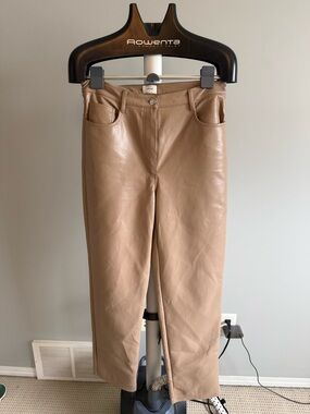 Wilfred Taupe Faux Leather Straight-Leg Pants